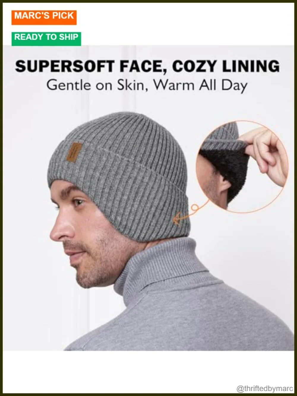Fleece Lined Winter Beanie with Earflap - Windproof Thermal Knit Hat